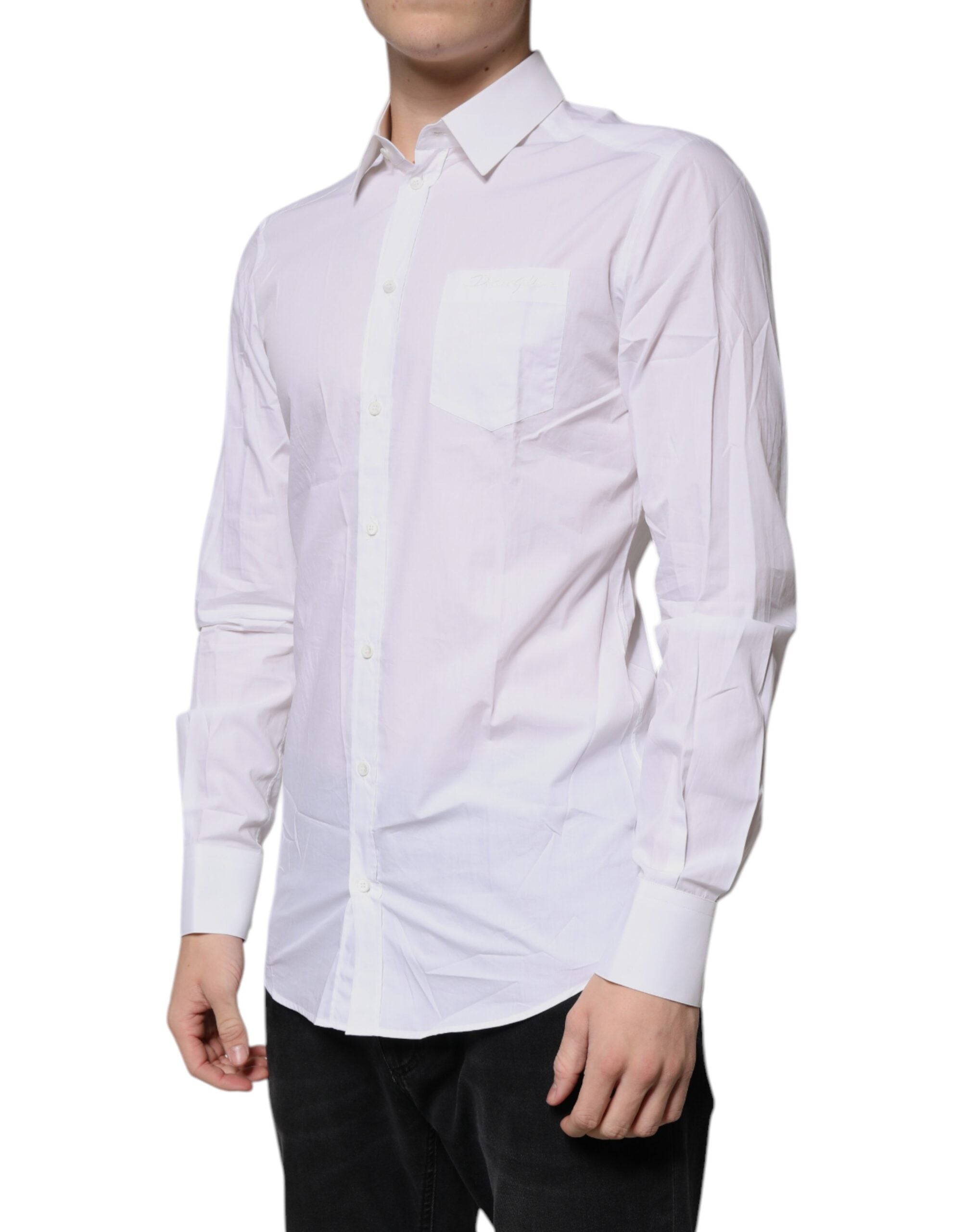Dolce & Gabbana White cotton shirt with long sleeves GOLD